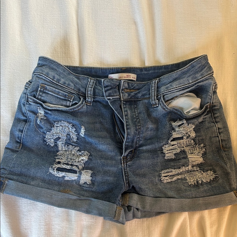SO Blue Distressed Jean Shorts